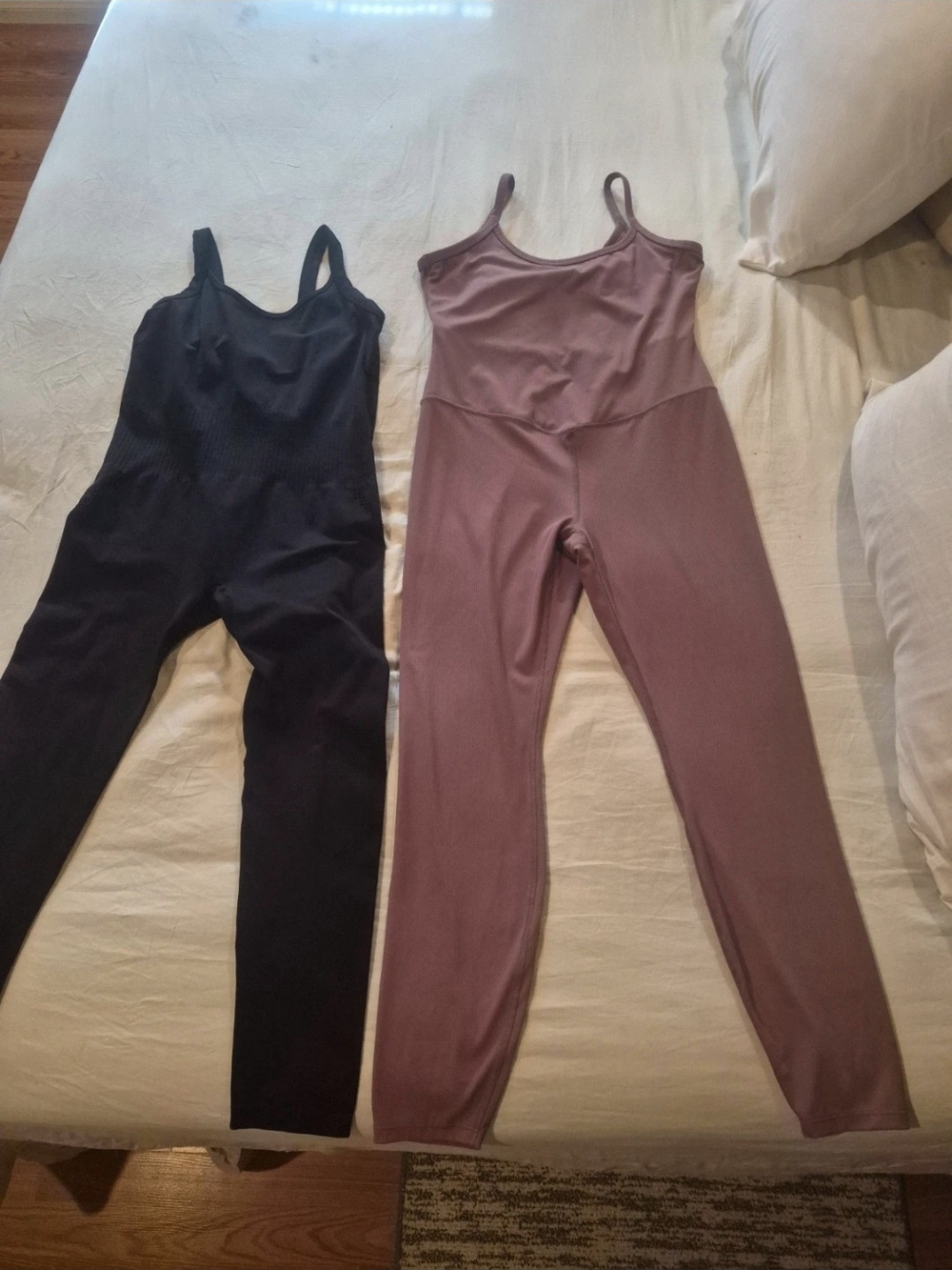 all in motion Black and Mauve Strappy Jumpsuits Duo